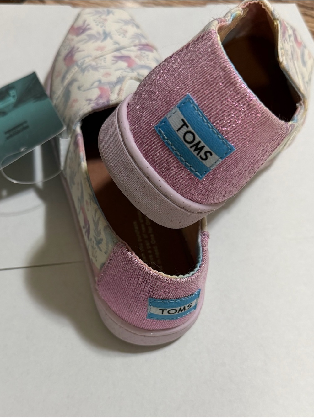 TOMS Kids Unicorn Canvas Slip-Ons in Pastel Pink and Blue - Picture 4 of 4